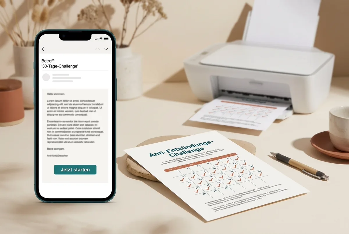 Die 30-Tage Anti-Entzündungs-Challenge: Tagesmail auf dem Smartphone und Tracking-Workbook