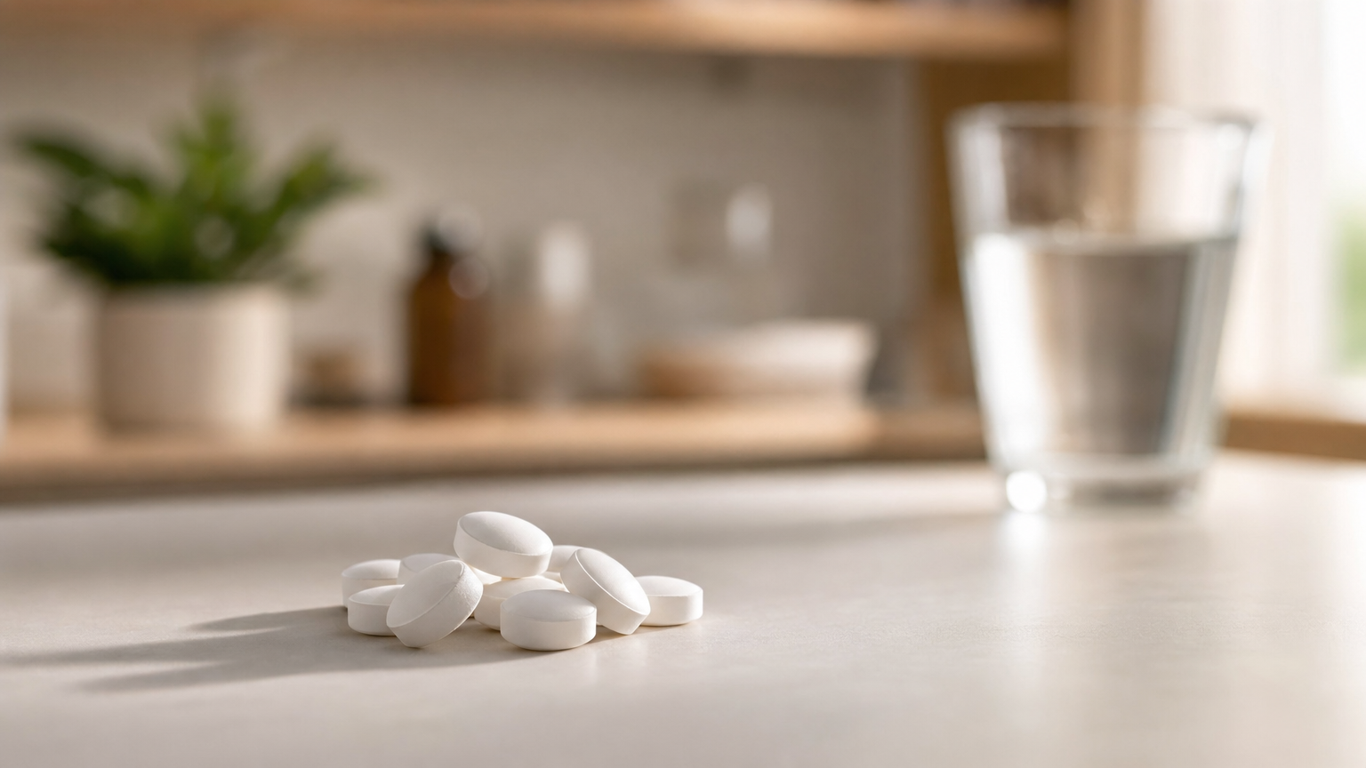 Weiße Paracetamol-Tabletten auf neutralem Hintergrund – die Frage nach ihrem tatsächlichen Nutzen bei Arthrose-Schmerzen.
