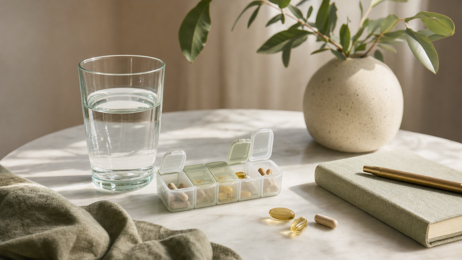 Ältere Frau im Gespräch mit ihrer Ärztin, auf dem Tisch ein Knochendichte-Befund und eine Tablettenpackung – Beratung zur medikamentösen Osteoporose-Therapie